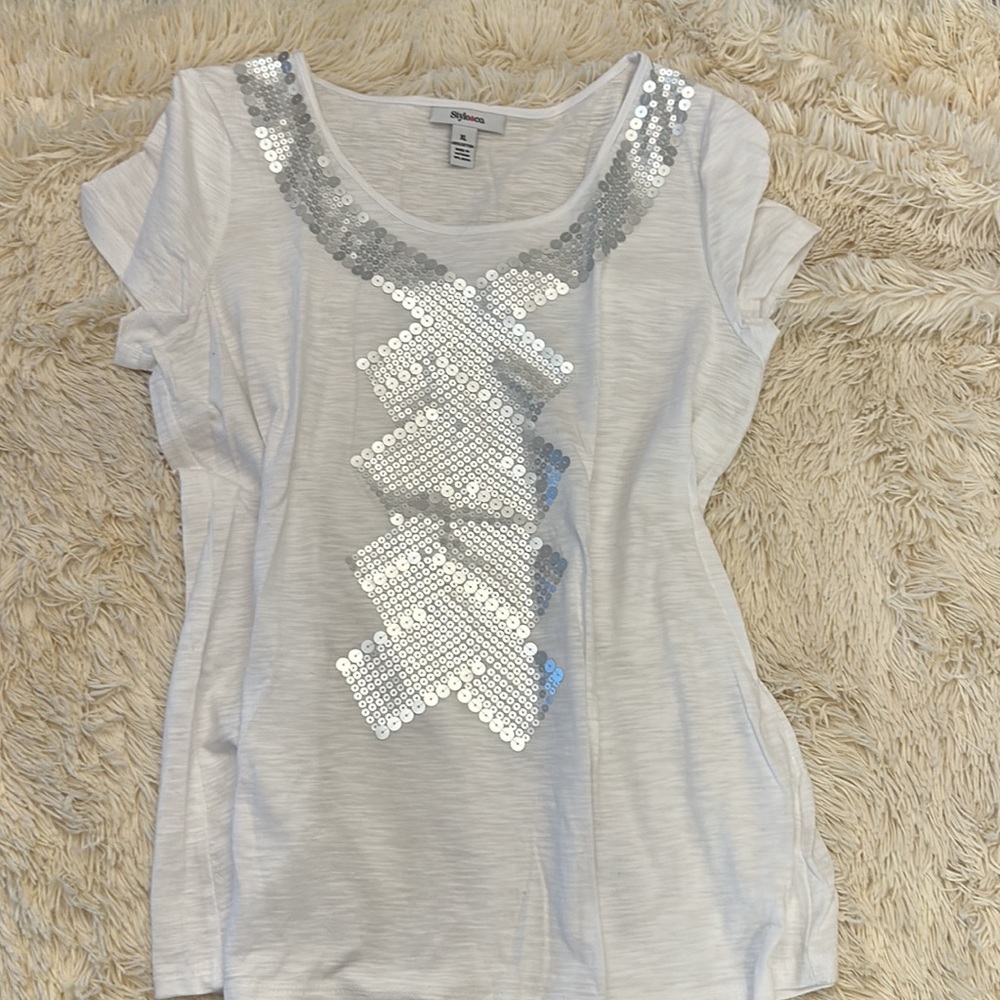White T-shirt with silver sequins